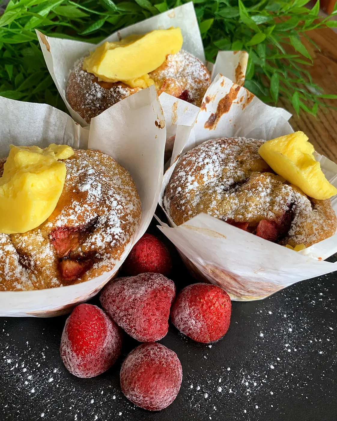 Sweet bakes with berries at Grindz Cafe